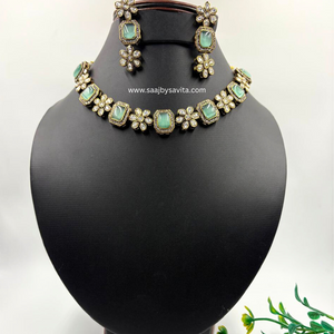 American Diamond Pestal Green Choker Necklace Set