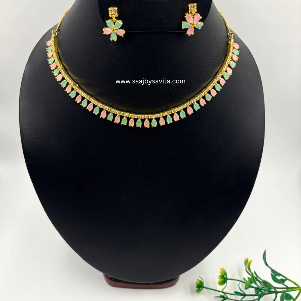 Pestal Shed Ad Stone Choker Light Weight Necklace Set