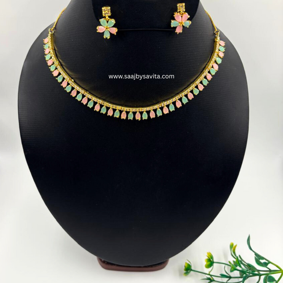 Pestal Shed Ad Stone Choker Light Weight Necklace Set