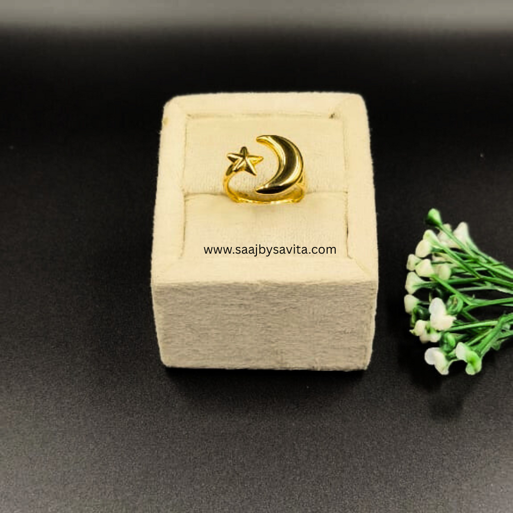 Anti Tarnish Ring Beautiful Design Moon & Star