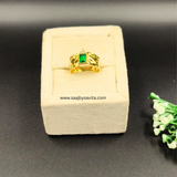 Green Emerald Color Stone & Ad Stone Work Anti Tarnish Ring