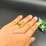 Green Emerald Color Stone & Ad Stone Work Anti Tarnish Ring