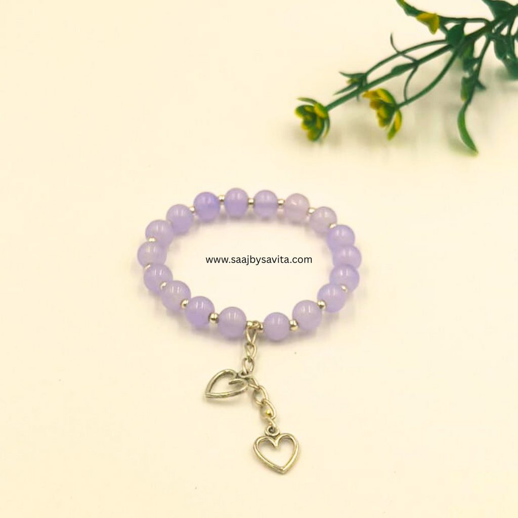 Pestal Purple Beads With Heart Charms Bracelet